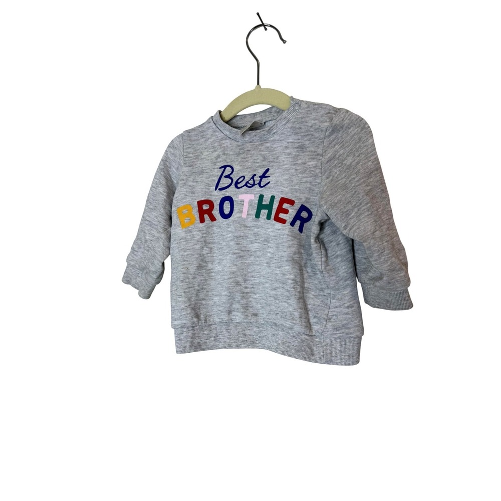 H&M Sweater Boys 9-12 Months Gray Best Brother Graphic Terry Pullover Sweatshirt